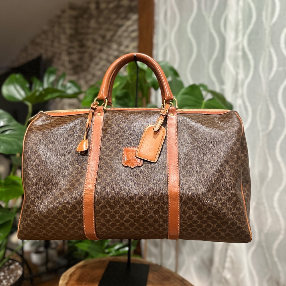Vintage Celine Macadam 50 Duffle Bag Canvas Leather Travel Bag w COA